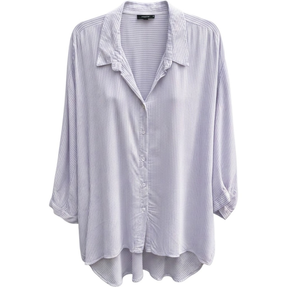 Premise Studio Womens 3X Purple Striped Button Down Shirt Viscose 3/4 Sleeve Top